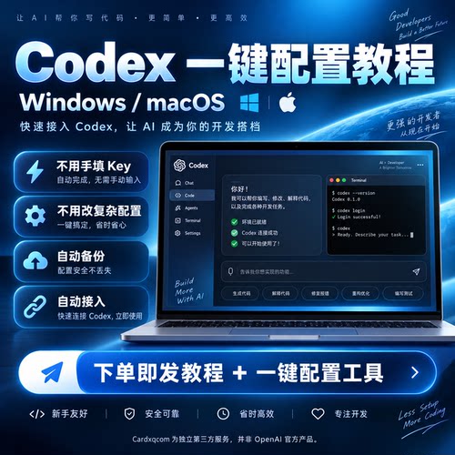 Codex安装教程带30元/月会员/配置/搭建Mac/Win满配版自动发货
