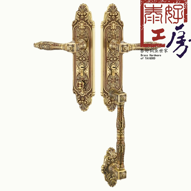 泰好工房泰好铜锁 简欧式别墅入户大门全纯铜防盗锁把手LC68-0702