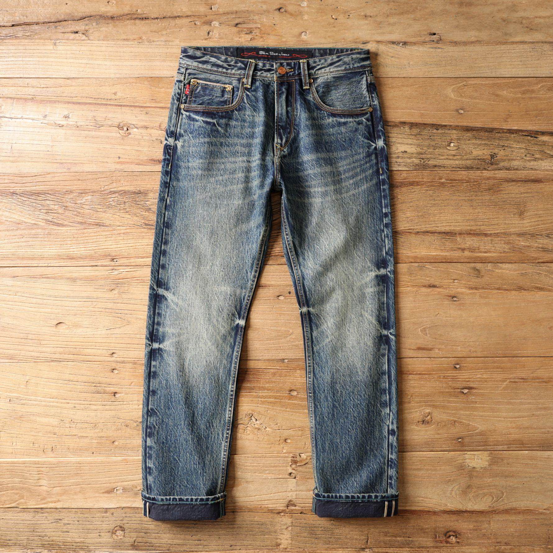 进口美棉16盎司赤耳丹宁牛仔裤男色纬长绒棉植物染直筒复古宽松