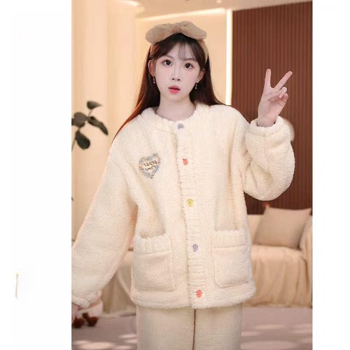 珊瑚绒睡衣女秋冬羊羔绒加厚高级感甜美保暖可外穿家居服两件套装