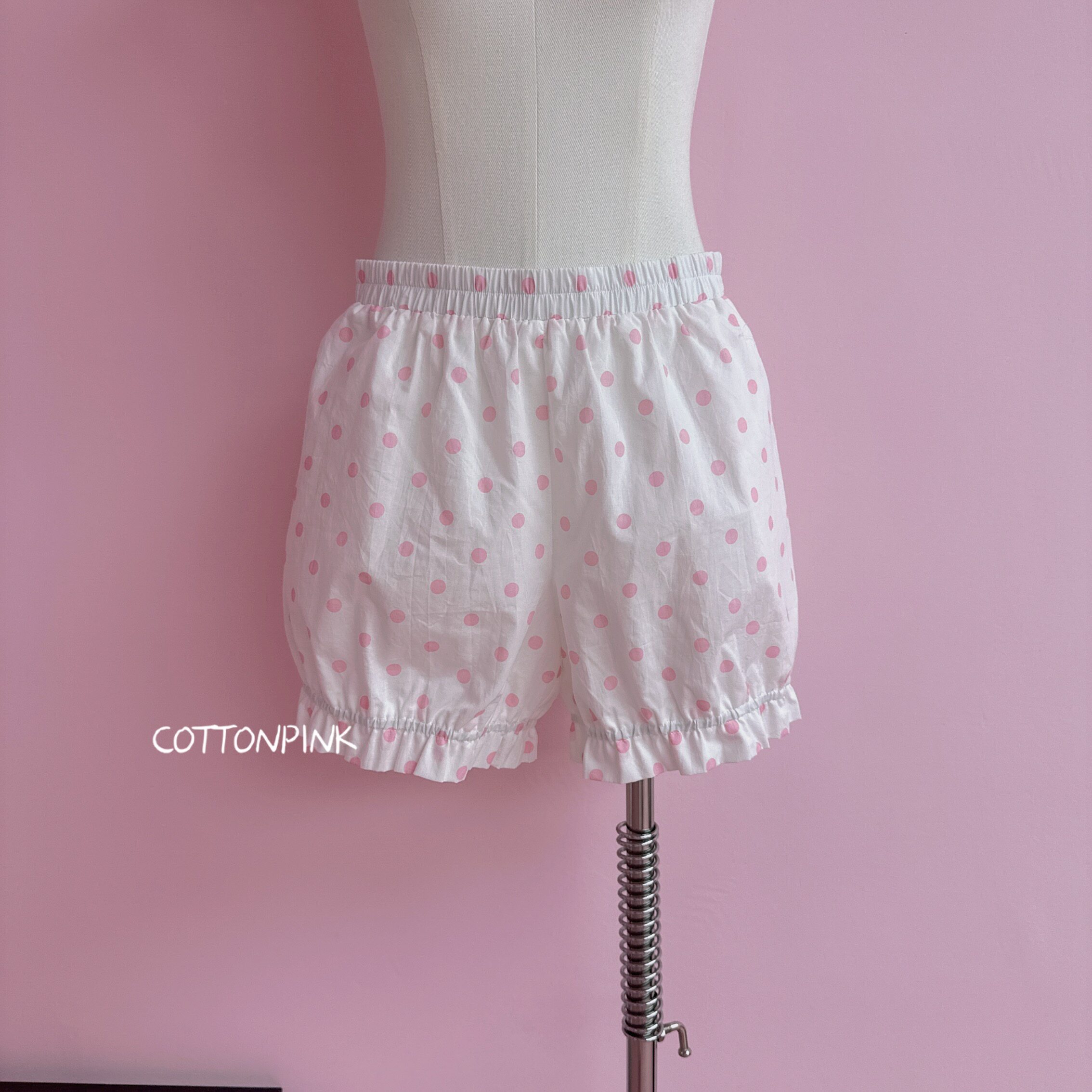 COTTONPINK女装夏季休闲短裤时尚百搭宽松简约波点灯笼裤子女