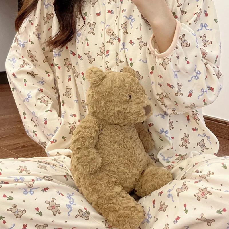 可爱小棕熊睡衣女外穿家居服套装