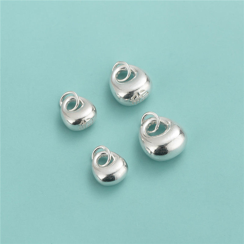 S925纯银素银银坨坨吊坠DIY手工编绳手链手绳秤砣挂件坠子配件