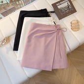 蝴蝶结不规则褶皱半身裙女2026春季 防走光高腰显瘦小个子a字短裙