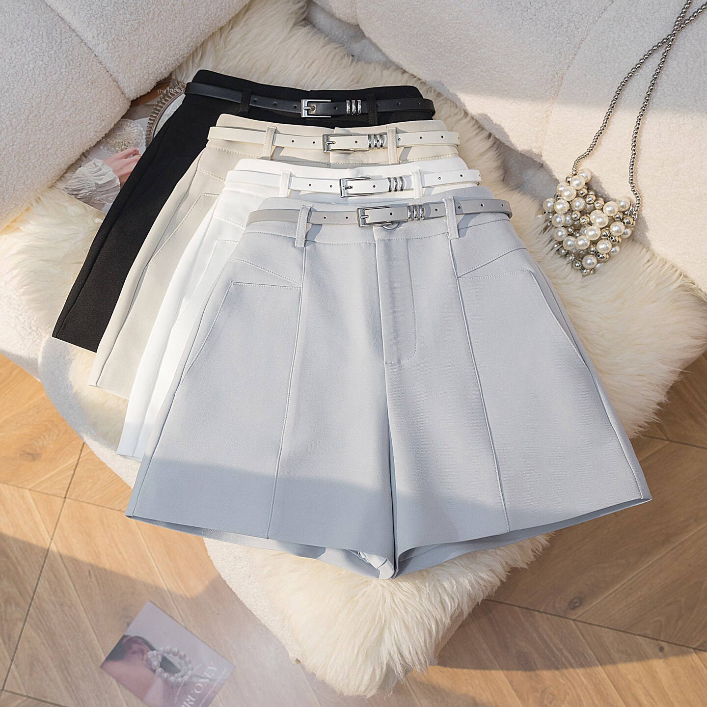 休闲西装短裤女2026春季新品高腰休闲宽松透气a字阔腿裤百搭热裤