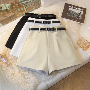 口袋质感西装短裤女2025夏季新款高腰a字阔腿裤显瘦外穿休闲裤子