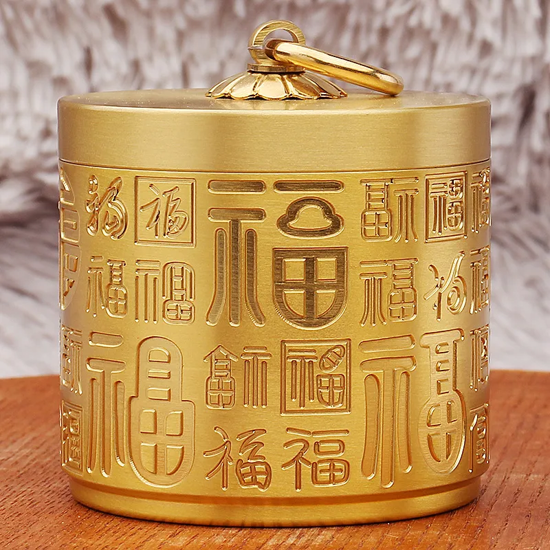 黄铜车载烟灰缸家居办公室车用带盖浮雕祥云百福烟缸铜工艺品摆件