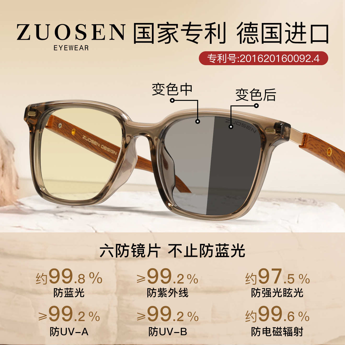 进口防蓝光护目镜女木纹窄框紫外线 线变色太阳眼镜防疲劳辐射太