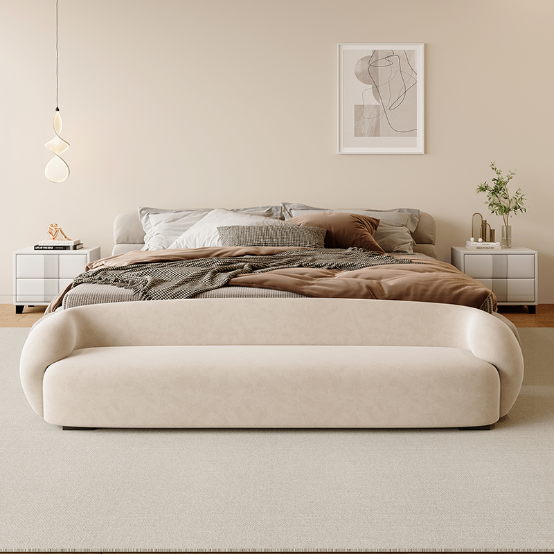 奶油风绒布床尾凳卧室床边凳衣帽间现代长条凳床榻北欧入户换鞋凳