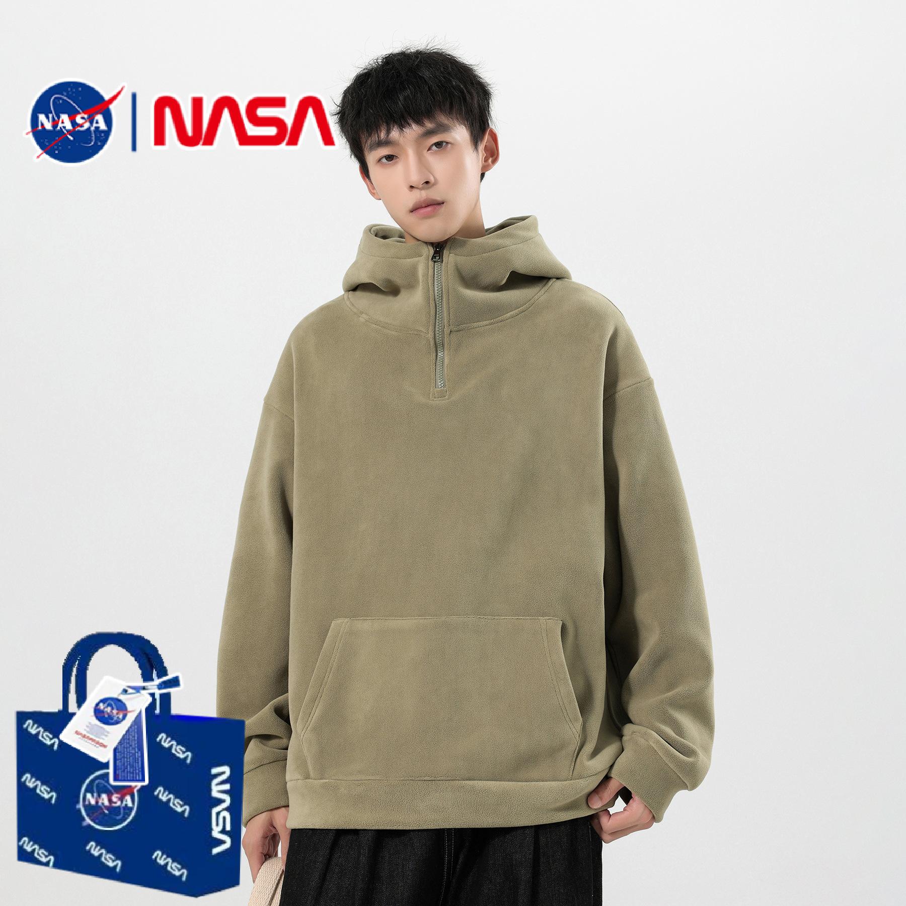 NASA官方联名重磅奥粒绒卫衣男士秋冬新款美式复古半拉链宽松连帽