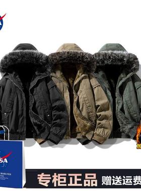 NASA官方联名2025冬季痞帅外套男加绒加厚外套男重磅帆布水洗棉服