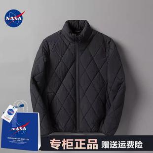NASA官方联名菱格棉服男女同款情侣装2025秋冬轻薄保暖蚕丝棉衣拉