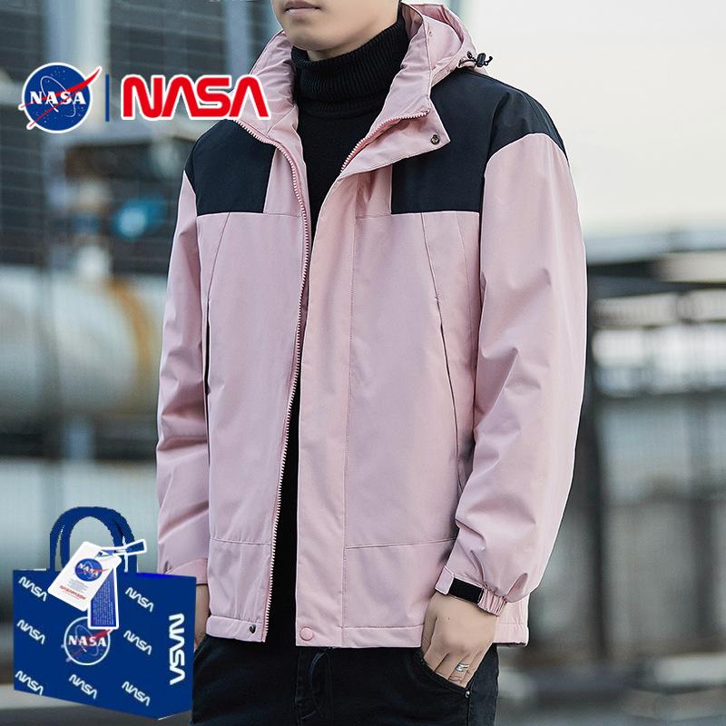 NASA官方联名潮牌山系冲锋衣棉服男2025冬季宽松加厚情侣拼色连帽
