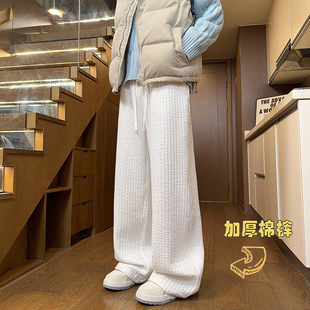 NASA官方联名2025美式 简约加绒加厚休闲竖条纹绗缝夹棉直筒松紧腰