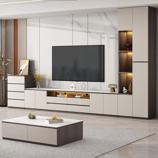 电视柜客厅2025新款茶几组合小户型岩板落地电视柜收纳储物柜一体