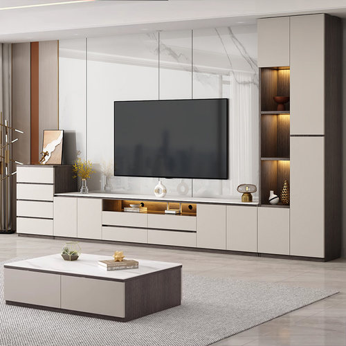 实木岩板电视柜储物柜茶几组合