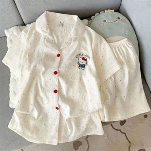 短裤 可爱HelloKitty猫睡衣少女夏季 新款 云朵棉纱感短袖 家居服 套装