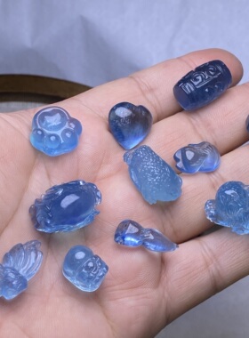 天然海蓝宝雕刻件貔貅玫瑰花小熊爱心吊坠提溜手链项链diy配件饰