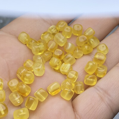 天然金珀随形散珠子方块形手串琥珀老蜜蜡手链项链diy配饰品配件