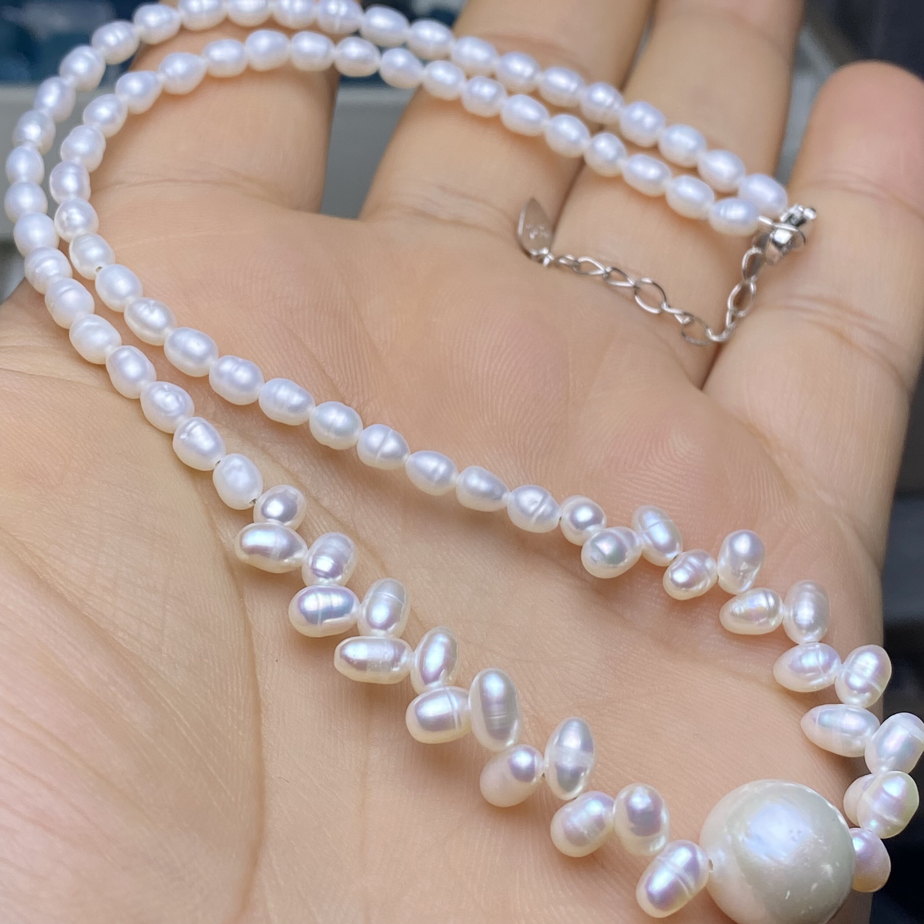 保真天然淡水珍珠项链锁骨链麦穗女款项链随形异形珠送礼朋友礼物