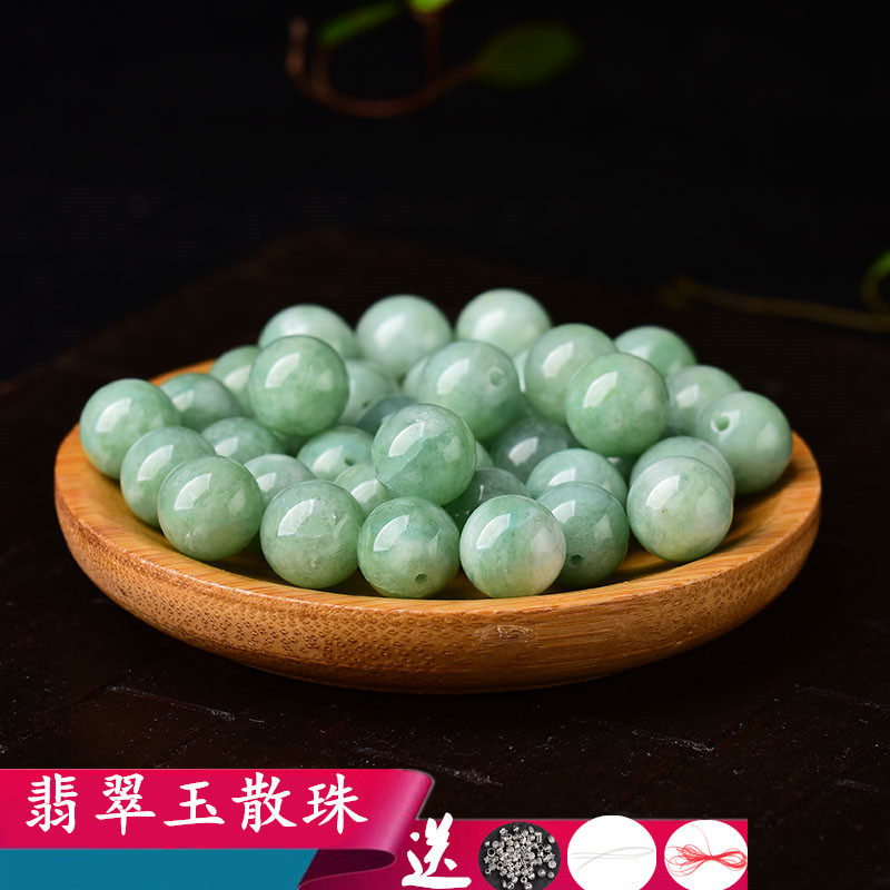 天然优化翡翠玉髓油青色散珠半成品单圈手链项链dly手工配珠挂绳