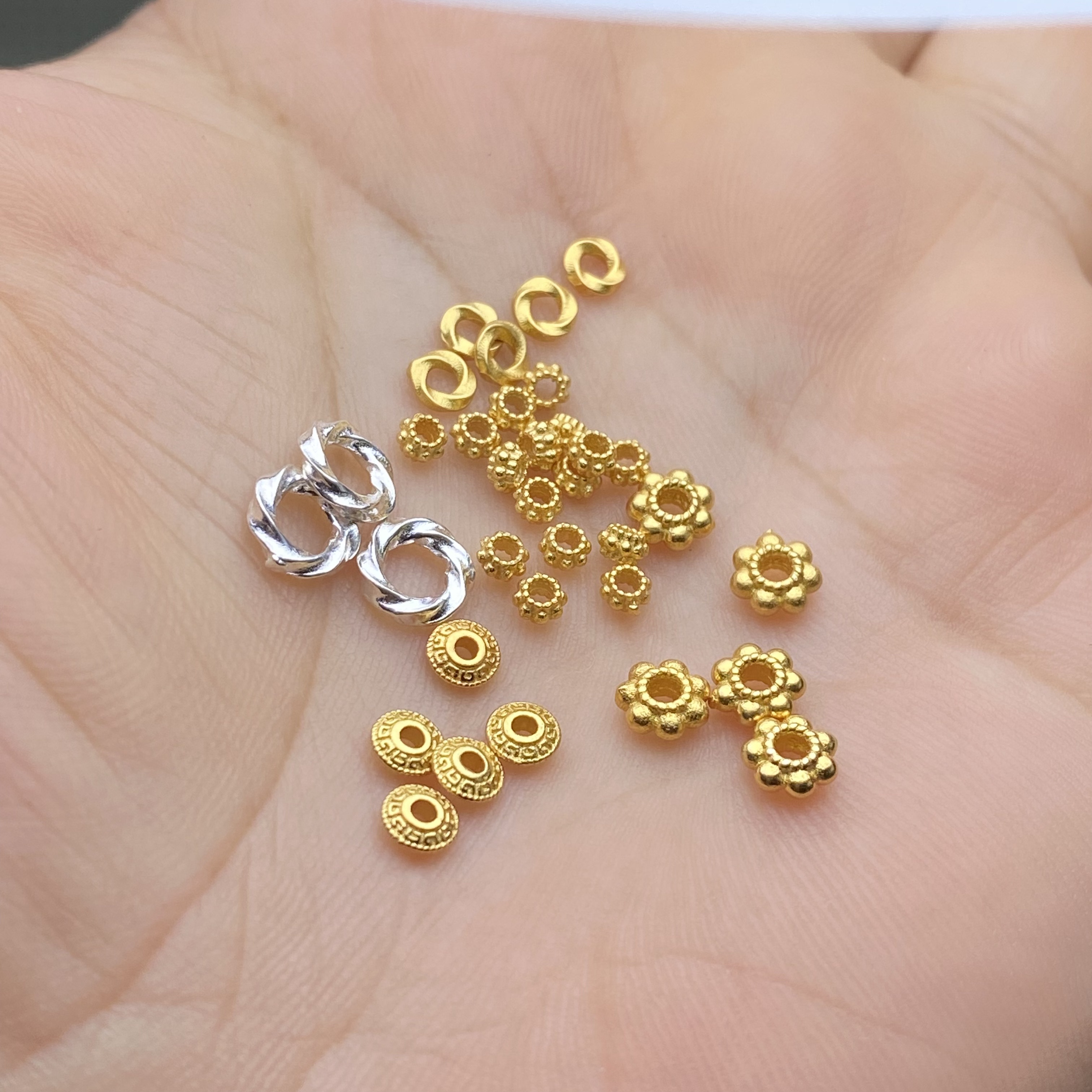 S925银镀金镶嵌雪花飞隔片隔珠垫片手链手链项链佛珠diy配件配饰