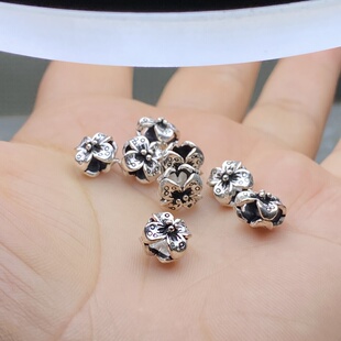 保真S925银小花四瓣花四叶草四通孔手链手串项链diy配件配饰女款