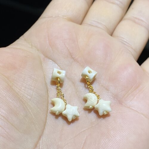 天然猛犸象牙星星月月提留吊坠手链项链三通挂件吊坠diy配件配饰