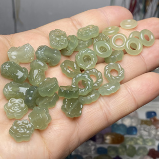 天然和田玉貔貅花牌龙扣跑环兔子狐狸通孔手链手串项链diy配饰挂