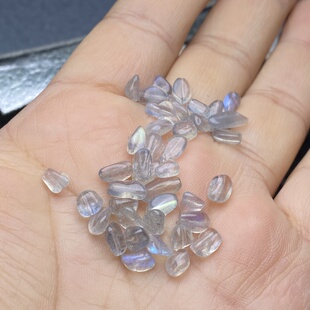 天然灰月光随形散珠子手串手链项链拉长石碎石原石diy配件配饰品