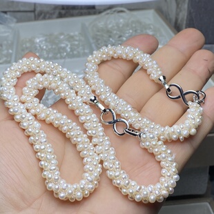 保真高档天然淡水珍珠巴洛克项链手链爆米花毛毛虫手工编织锁骨链