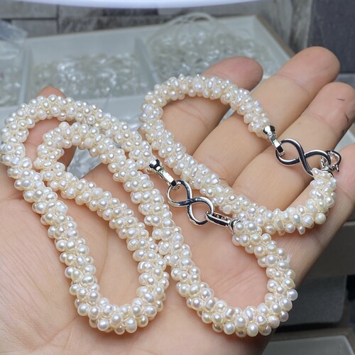 保真高档天然淡水珍珠巴洛克项链手链爆米花毛毛虫手工编织锁骨链