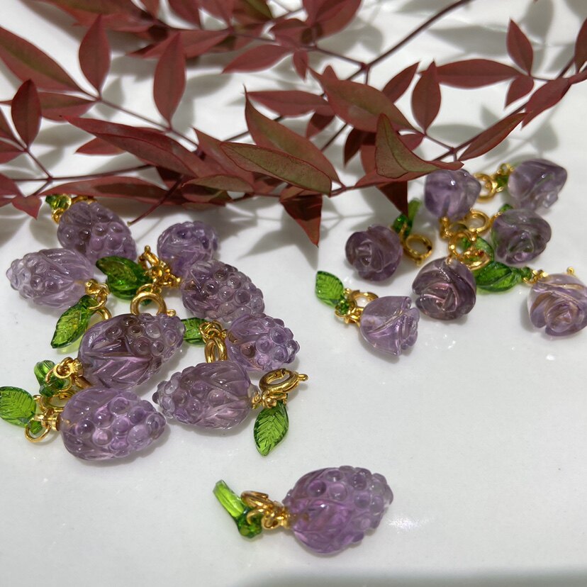 天然紫水晶葡萄玫瑰花吊坠小滴流男女士手链挂坠项链dly手工配件