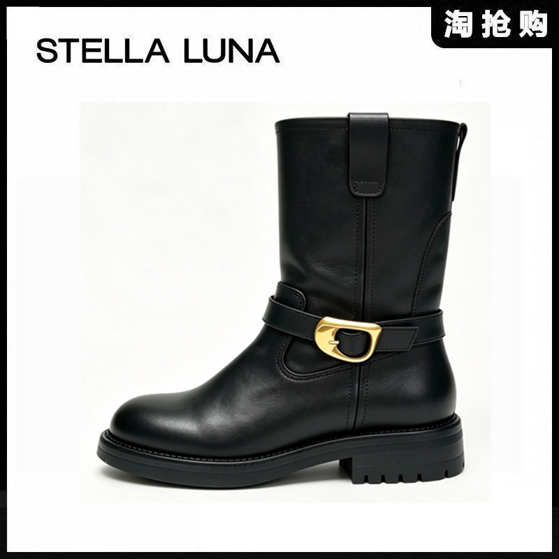 STELLA LUNA露娜2026SS新品女靴低跟中筒靴骑士靴机车靴SL326012