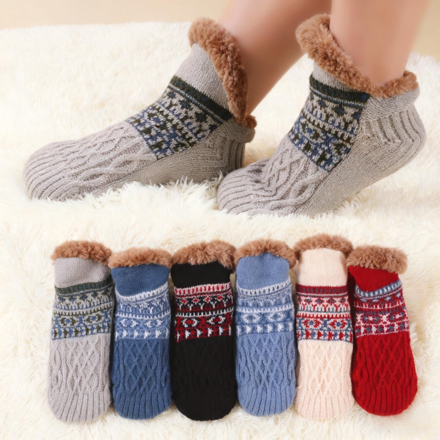 地板袜成人男女加厚加绒保暖防滑冬毛绒室内居家睡眠地板袜子袜套