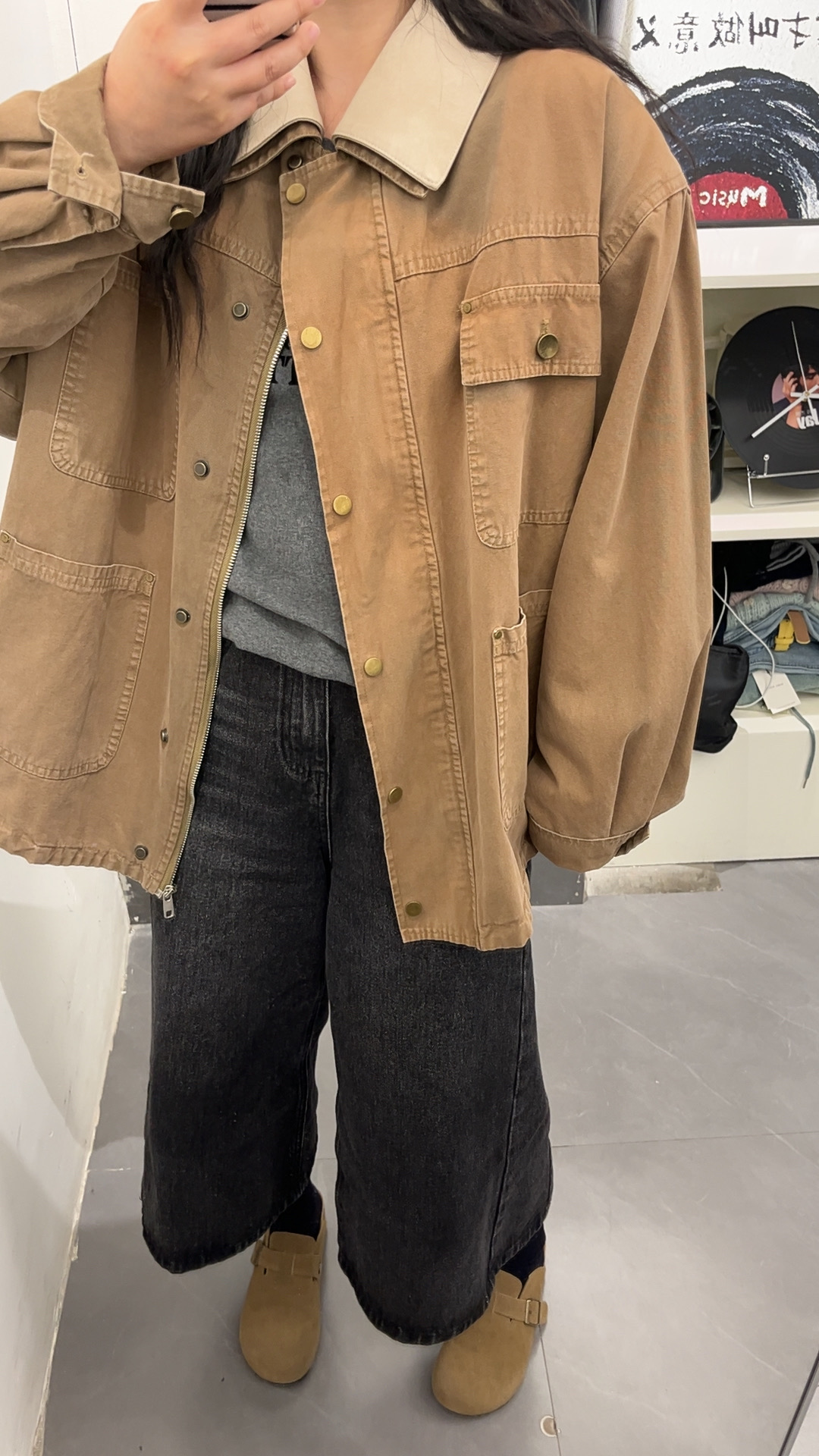 2025秋复古拼接翻领宽松休闲夹克外套