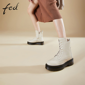 fed厚底加厚绒马丁靴冬季 新款 系带保暖小个子羊毛靴英伦风短靴女