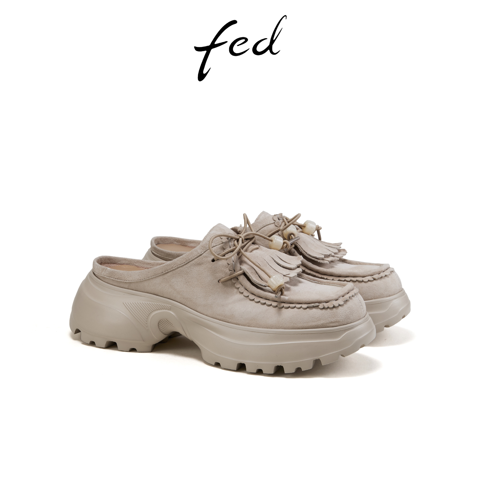 fed包头半拖夏款女鞋流苏增高厚底穆勒鞋外出拖鞋女S0321-YAB580