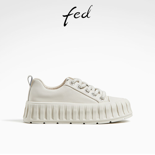 fed杏色板鞋春季新款女鞋简约休闲鞋厚底增高鞋女款D0127-ZCA279