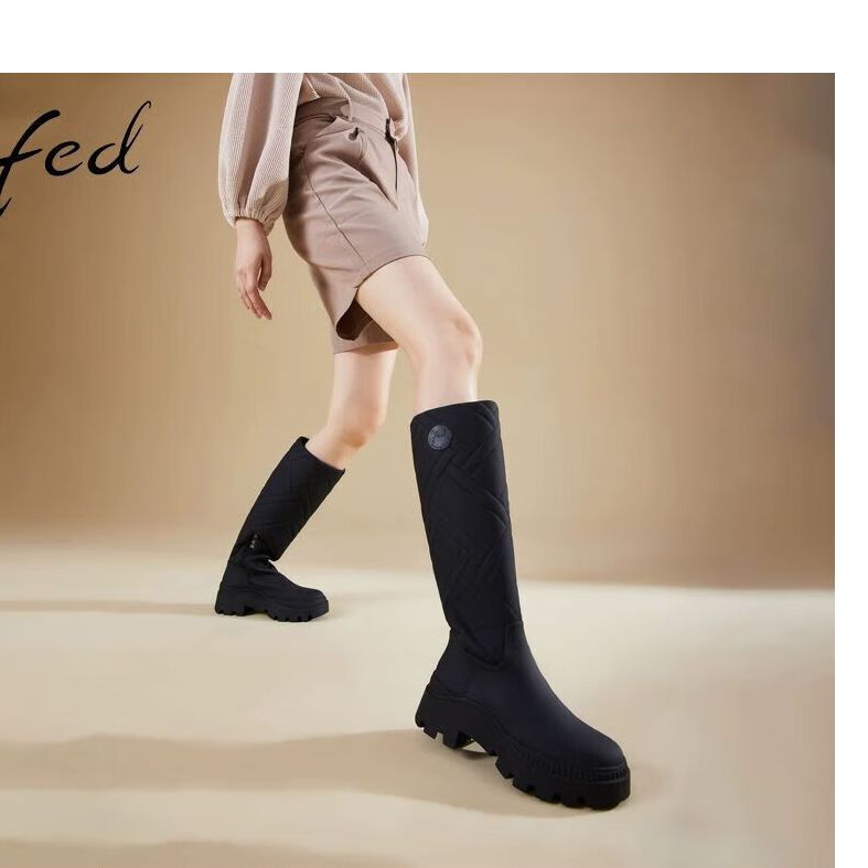 FED加绒长靴冬季新款靴子厚底骑士靴不过膝高筒靴皮靴1120-YA562