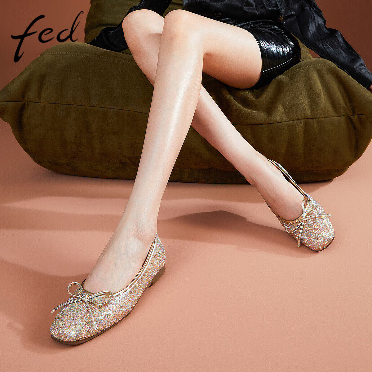 FED格力特秋季女鞋方头浅口低跟软底单鞋女平底鞋晚晚豆豆鞋女