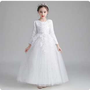 女童连衣裙礼服2025新款公主裙白色轻奢小众高端主持人裙子春秋季