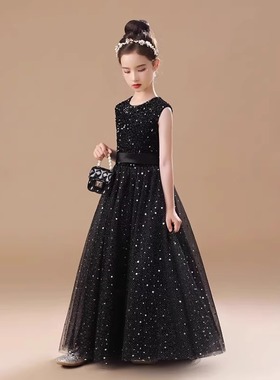 儿童礼服银灰色公主裙女童乐团独唱指挥服高档钢琴演出服花童裙子