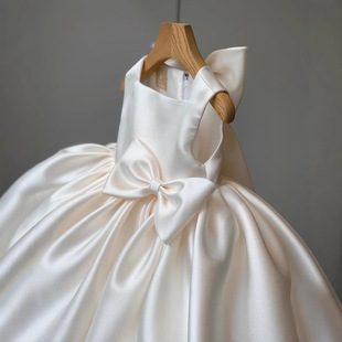 缎面女童礼服夏高端儿童生日公主裙钢琴宝宝花童婚纱party小礼裙