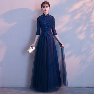 古筝艺考礼服优雅声乐考试长裙钢琴演奏礼服女复古显瘦主持人气质