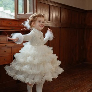 女童冬季连衣裙公主风礼服洋气秋冬厚款背心蛋糕蓬蓬公主裙套装
