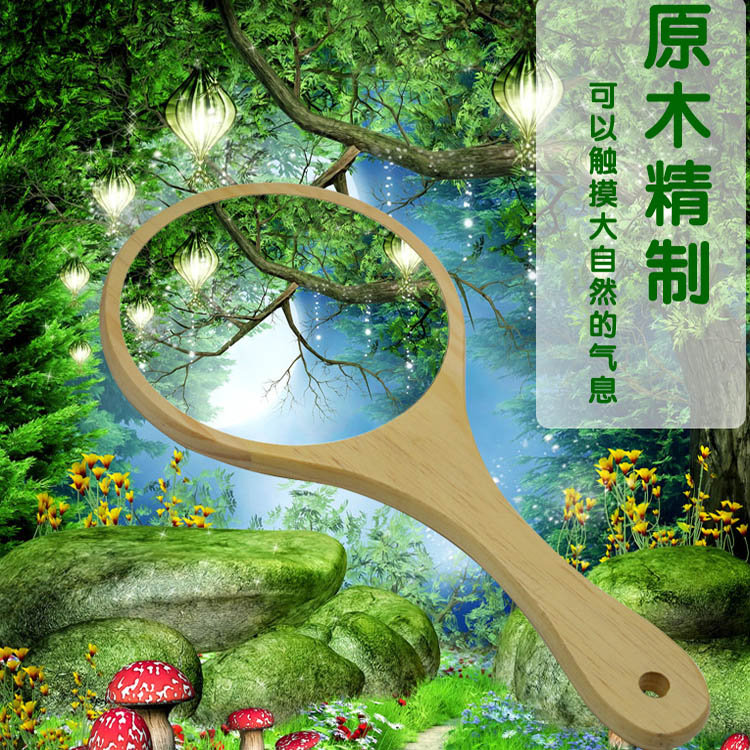 纹绣专用手柄镜子 美容院辅助用品镜子 纹眉漂唇眼线便携木质镜子