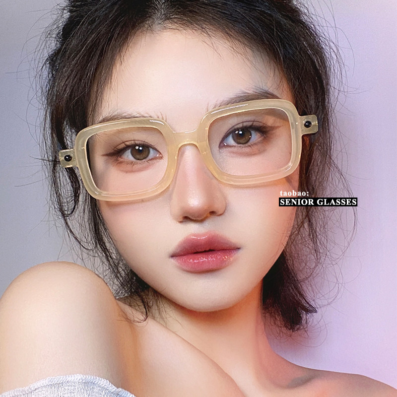 欧美方形鹅黄色防蓝光近视眼镜