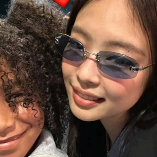 jennie珍妮演唱会同款蓝色无框墨镜女y2k辣妹高级感太阳眼镜中古