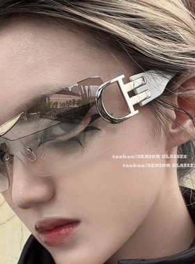 未来科技感连体无框墨镜ins网红朋克y2k街拍防风防尘护目太阳眼镜